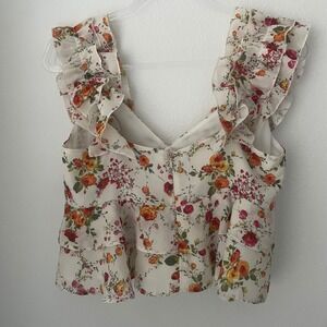 Revolve x House of Harlow, New, Luella Top in Ivory Floral Ruffle Blouse Medium